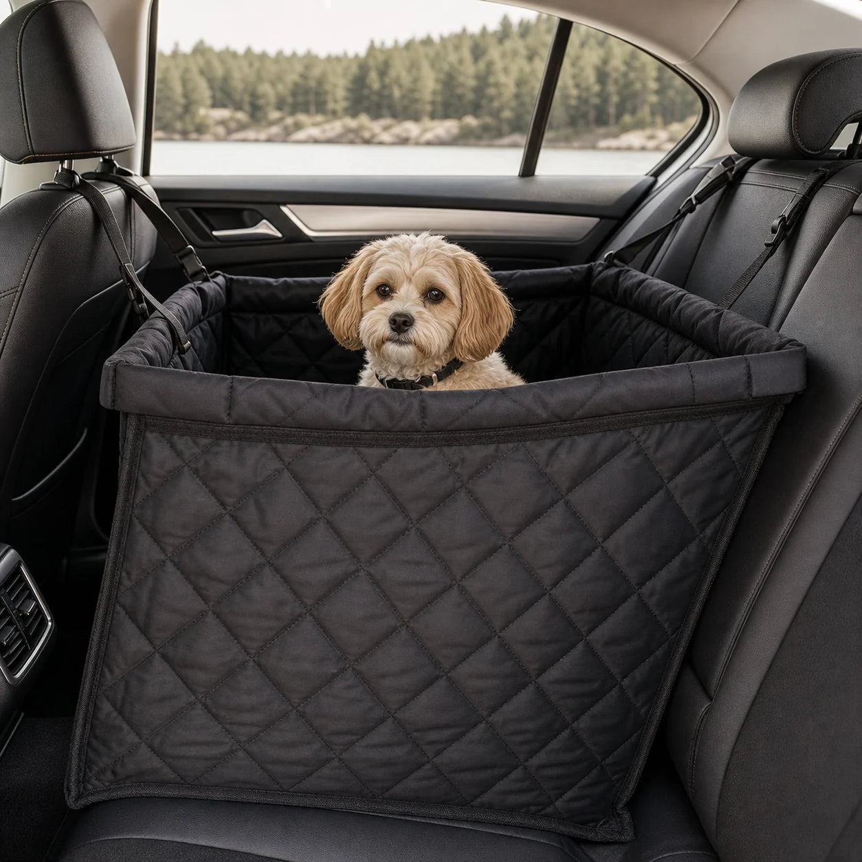 Liten hund i DogDrive Solo setebeskytter